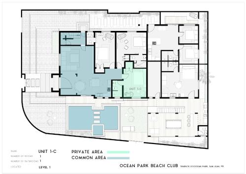 a floor plan of the green park back club at Couples Suites at Ocean Park Beach Club in San Juan