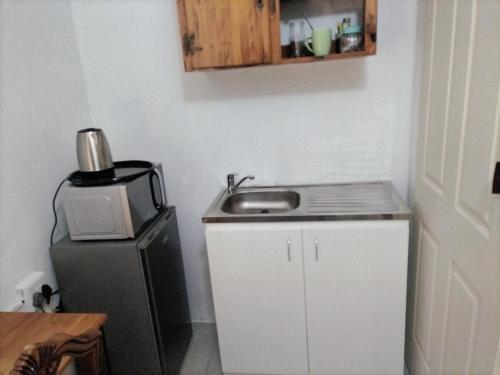 y cocina con fregadero, microondas y nevera. en The Place of Hope 46A Unit 2, en East London