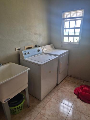 a laundry room with a washing machine and a sink at J's Place in East End Village