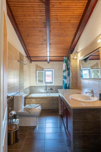 a bathroom with a tub and a toilet and a sink at Liberis Loft Suite in Argostoli