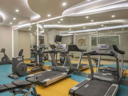 a gym with treadmills and elliptical machines at Mercure Ankara Kızılay in Ankara