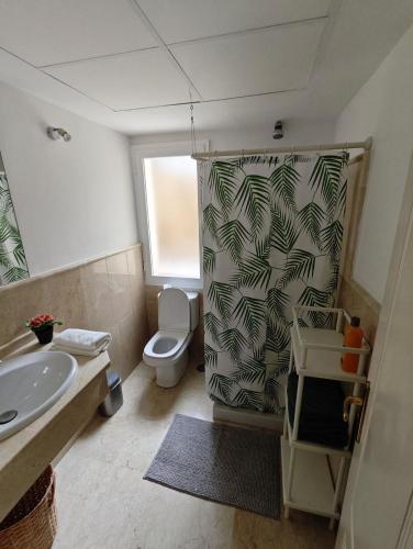 a bathroom with a shower and a toilet and a sink at Sea and Sun Hills New Golden mille Flat 1 in Estepona
