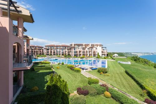 an aerial view of a resort with a swimming pool at Kaliakria Resort in Topola