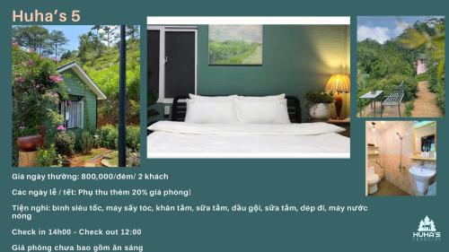a collage of pictures of a bedroom with a bed at Huha's Farmstay Đà Lạt in Lạc Dương