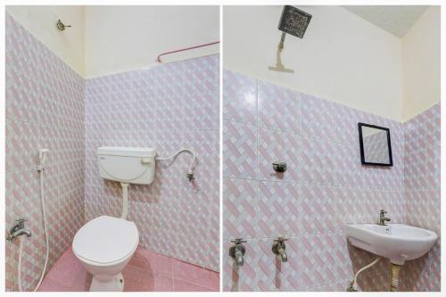 two pictures of a bathroom with a toilet and a sink at Collection O DLF IT Park Ramapuram in Chennai