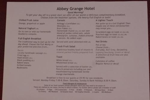 A certificate, award, sign, or other document on display at Abbey Grange Hotel 
