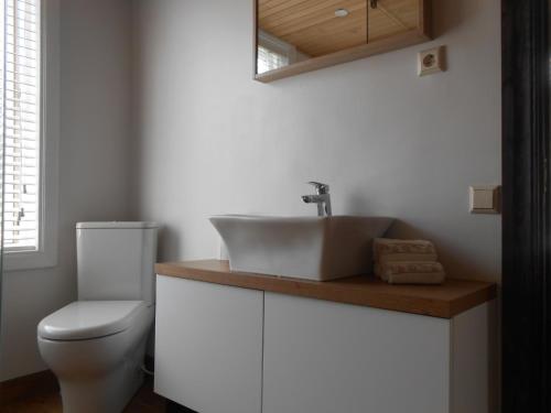 a bathroom with a sink and a toilet at Yellow Center Holiday Home in Pärnu