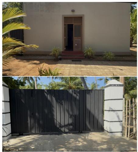 two pictures of a house with a black fence at Aquafront Yala Resort in Kirinda