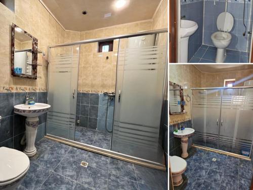 NardaranにあるVelloria Villa Nardaranのシャワー、トイレ、洗面台を備えたバスルーム