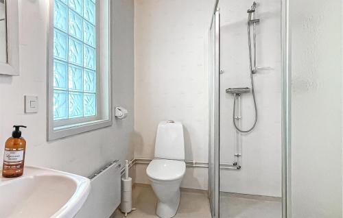 a bathroom with a toilet and a sink and a shower at 3 Bedroom Lovely Home In Ånimskog in Ånimskog