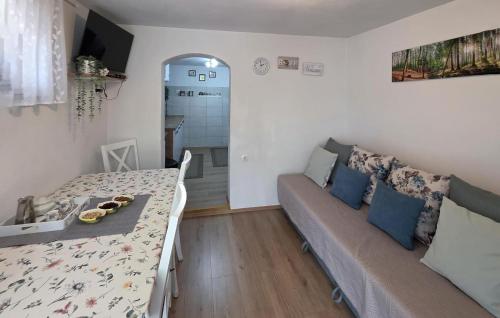 a living room with a table and a couch at 1 Bedroom Cozy Apartment In Karlobag in Karlobag