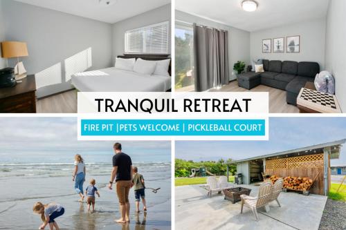 a collage of photos of a family in a hotel room at Breakwater Resort in Grayland