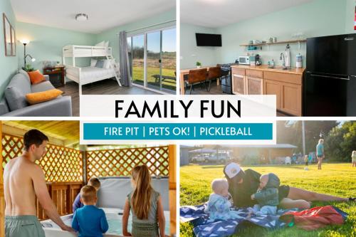a collage of four pictures of a family fun at Breakwater Resort in Grayland