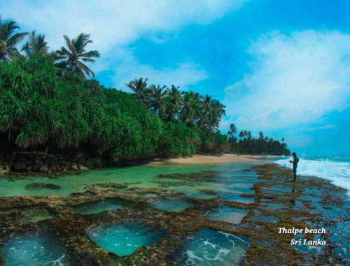 a man standing on the shore of a beach at Freedom Villa in Kamburugamuwa