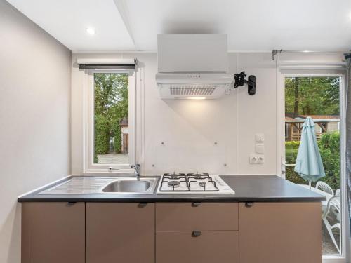 a kitchen with a sink and a stove and two windows at Holiday Home Florida by Interhome in Prague