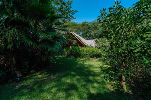 a yard with trees and a house in the background at Under The Shade Safari Lodge in Arusha