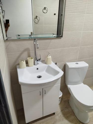 a bathroom with a white sink and a toilet at Ema in Sremska Mitrovica