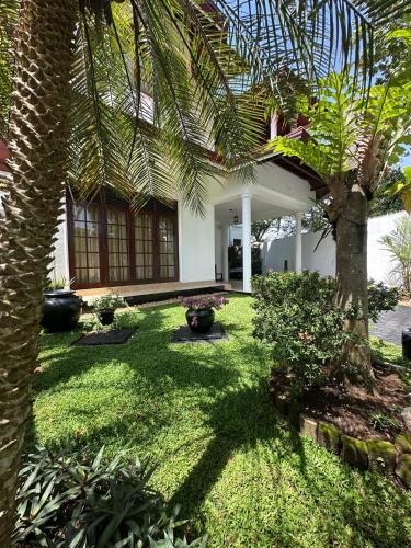 una casa con un giardino verde con una palma di Modern 2 Story, 4BR House, Kotte a Sri Jayewardenepura Kotte