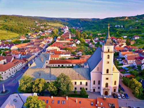 an aerial view of a town with a church at Jur Georgious in Svätý Jur