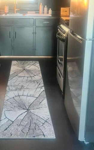 a kitchen with a stove and a counter top at Off the Hook in Newaygo