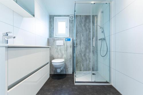 a bathroom with a shower and a toilet at Park Westerkogge in Berkhout