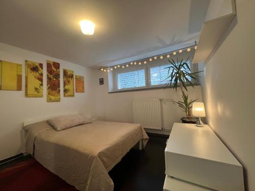 a bedroom with a bed and a window at Cozy Pet Friendly Apartment Freshly Renovated in Maribor