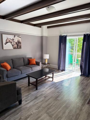 セントジョンズにあるWaterfordbridge Apartments - 1 Bedroom Lowerのソファとテーブルのあるリビングルーム