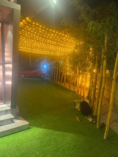 a car parked under a pergola with lights at Inara By BR Homes in Trivandrum