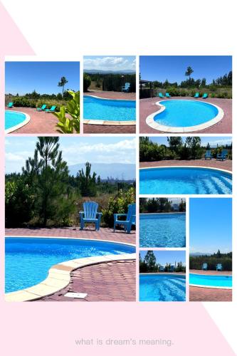 a collage of pictures of a swimming pool at Vila da Laje - Onde a Natureza o envolve - Serra da Estrela in Oliveira do Hospital