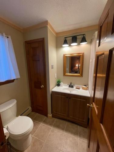 a bathroom with a toilet and a sink at The Snowed Inn in Killington