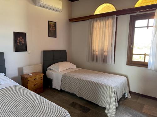 a bedroom with two beds and a window at Blue Fox 1 in Chrani