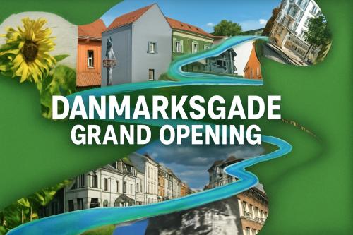 a picture of a river with the words danmarkapeake grand opening at GreenBrook Homes in Aalborg