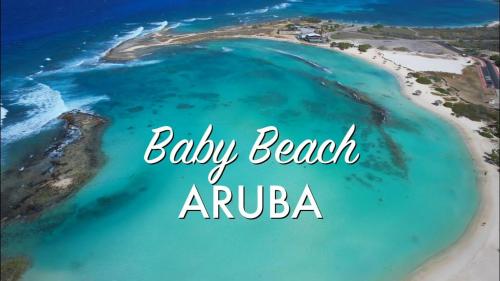 an aerial view of an island with the words baby beach aruba at Bubali Modern Suites in Palm-Eagle Beach