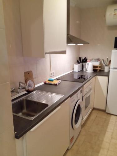 a kitchen with a sink and a washing machine at Capitán - 2 habitaciones centro de Fuengirola in Fuengirola