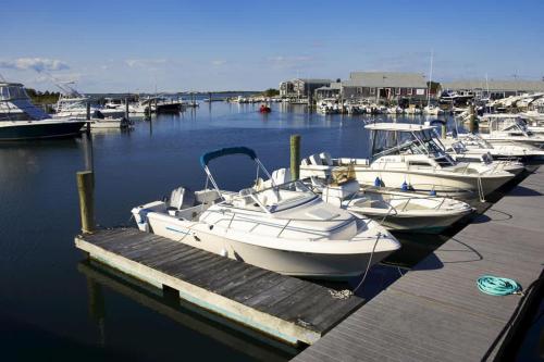 a group of boats docked at a dock at Bright & Open Central A C Dog Friendly in Barnstable