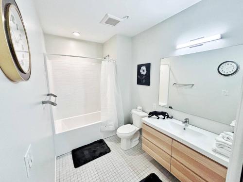 ein weißes Badezimmer mit Toilette und Waschbecken in der Unterkunft Aqua Loft in Des Moines
