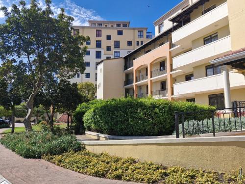 an apartment building with a tree and bushes at Island Club apartment in Century City - 305 Ibiza in Cape Town