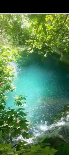 a river with blue water and trees in the foreground at Sortino- Casa vacanza Lina - 15 minuti da Pantalica - 25-26 ottobre,seconda edizione della sagra del pizzolo in Sortino