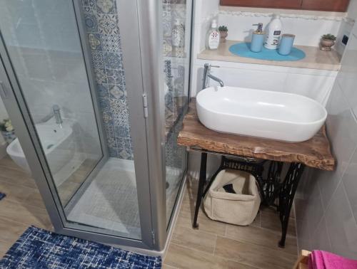 a bathroom with a sink and a shower at Casetta Relax in Gaeta