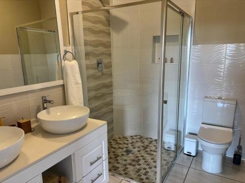 プレッテンバーグ・ベイにあるThe Nest at Castletonのシャワー、洗面台、トイレ付きのバスルーム