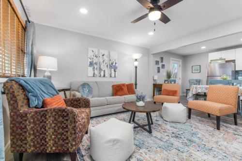 a living room with a couch and chairs at 3BR, 1BA House Blocks from ETSU and Downtown in Johnson City