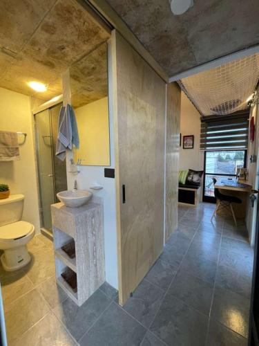 a bathroom with a sink and a toilet at Living Universidad in El Gallinero