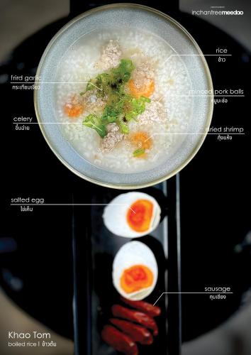 a person holding a bowl of food with eggs at inchantreemeedao in Ban Chuk Kum