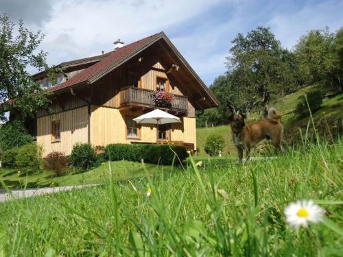 a house with two animals standing in the grass at Holiday home with 3 bedrooms in Twimberg