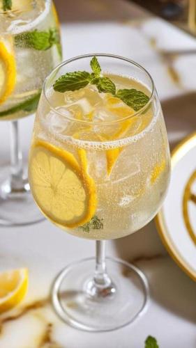 a glass of lemonade with lemon slices and mint at Premium Hotel Saigon - Ben Thanh Market in Ho Chi Minh City