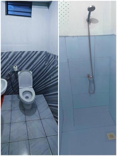 due foto di un bagno con wc e doccia di Siquijor Pier Guest House a Siquijor