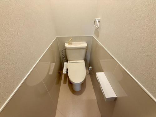 a small bathroom with a toilet in a stall at Satsuki Apartment Hotel - Koguchi Area in Shingu