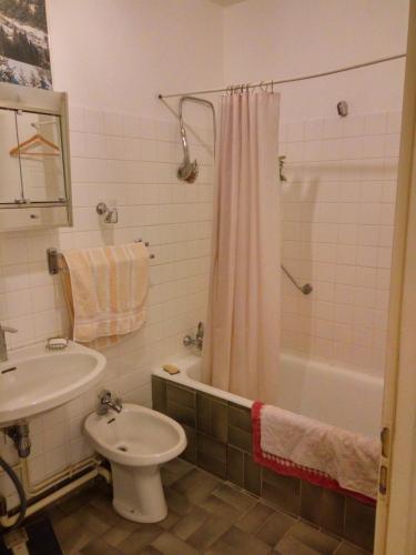 une salle de bain avec un lavabo, des toilettes et une douche dans l'établissement Le Montcalm, à Aix-les-Bains