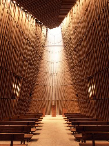 an empty church with rows of chairs and a light at Grand Hyatt Tokyo in Tokyo