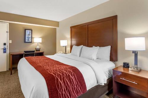 a large bed in a hotel room with two lamps at Comfort Inn & Suites Little Rock Airport in Little Rock